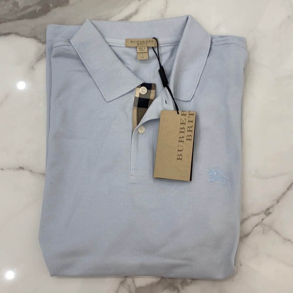 Brand new Burberry polo size large baby blue with tags